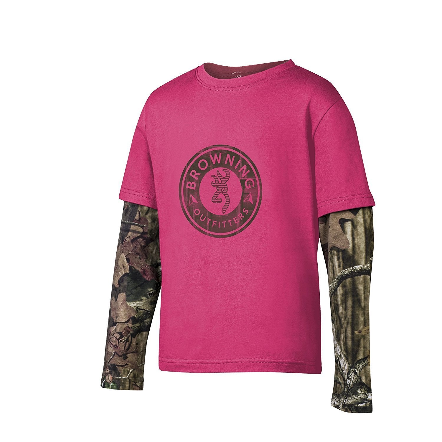 Wear Jeb\'s Layered and Camo Med Sleeve Outdoor – Fuchsia, Western, Ryder Youth Tee Work, Long Browning T-shirt